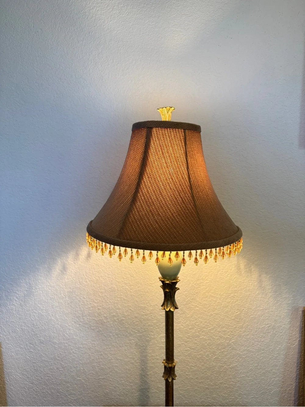 Vintage Beaded Edge Taupe Fabric Lamp Shade Unbranded 9” H 12” W